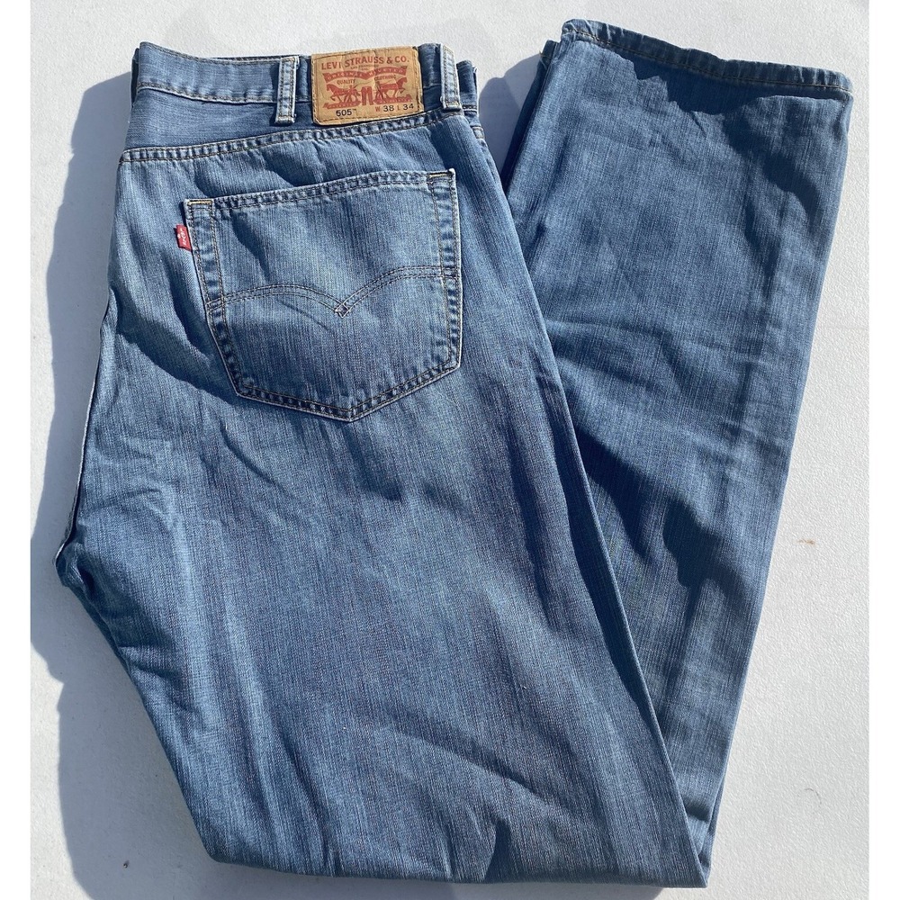 Levi's 505 Jeans 38x34 Tag Blue Regular Straight Medium Cotton Denim Mens